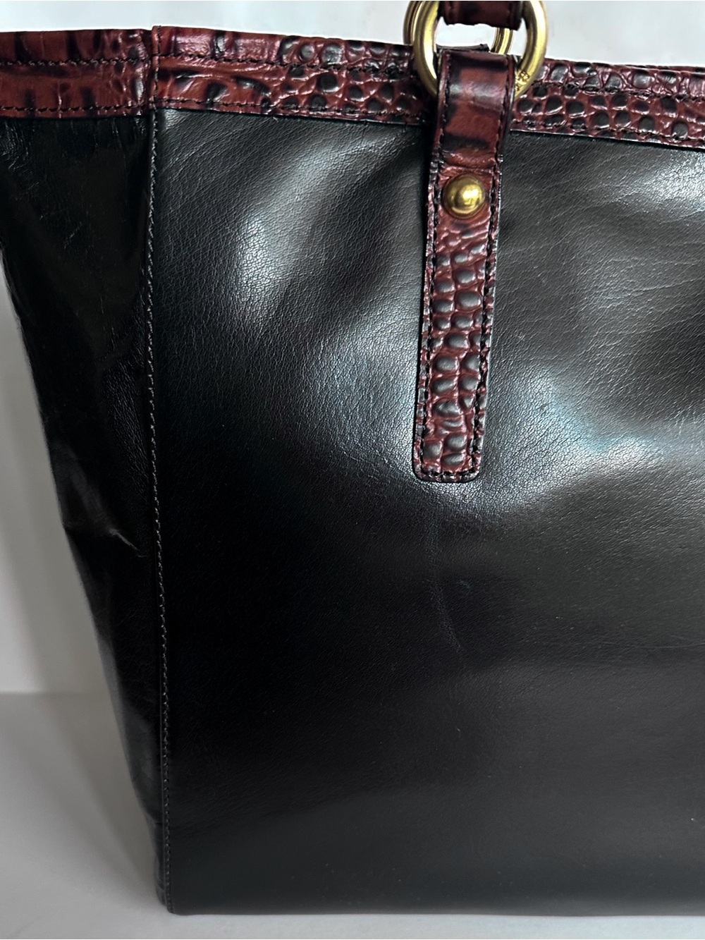 Brahmin Medium Arno Tote - Tuscan Black Leather with Brown Croc Trim | NWT - Picture 8 of 12